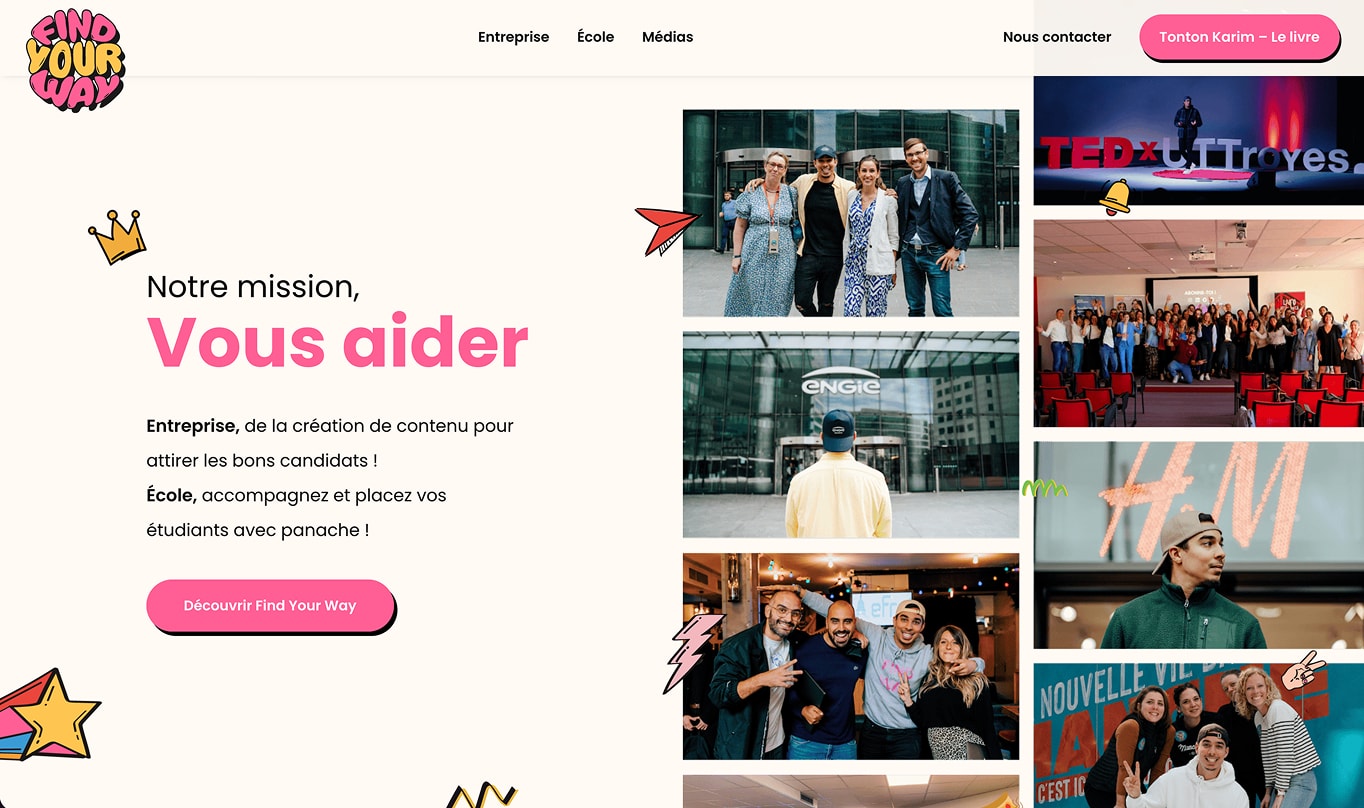 Page d'accueil du site Find Your Way : « Notre mission, vous aider »